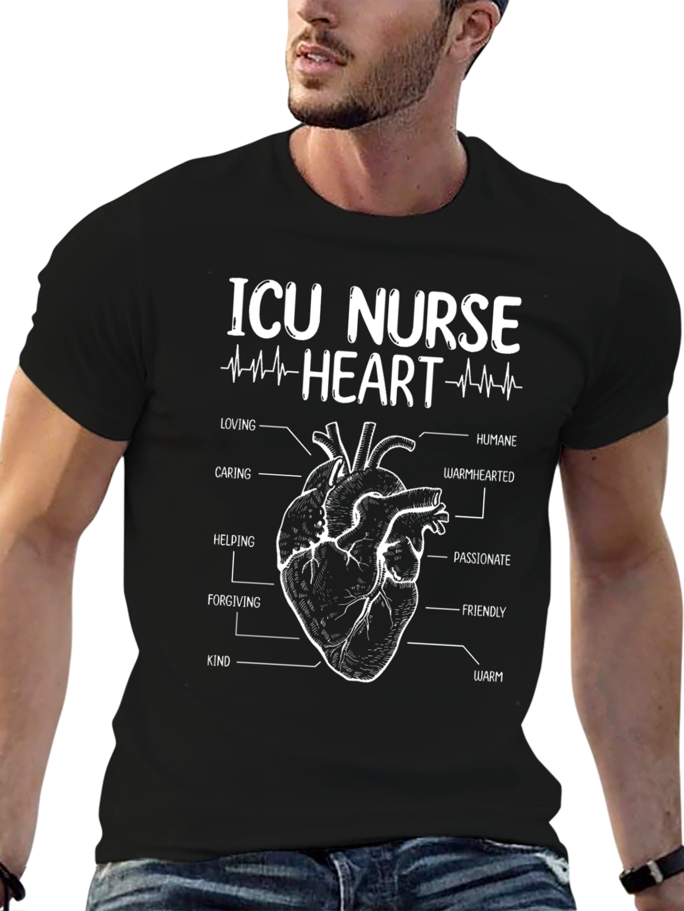 ICU Nurse Heart Anatomy T-Shirt - Black