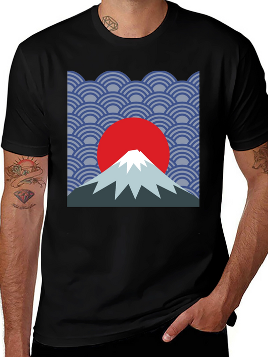 Japanese Art T-Shirt - Mt Fuji Rising Sun Graphic Tee