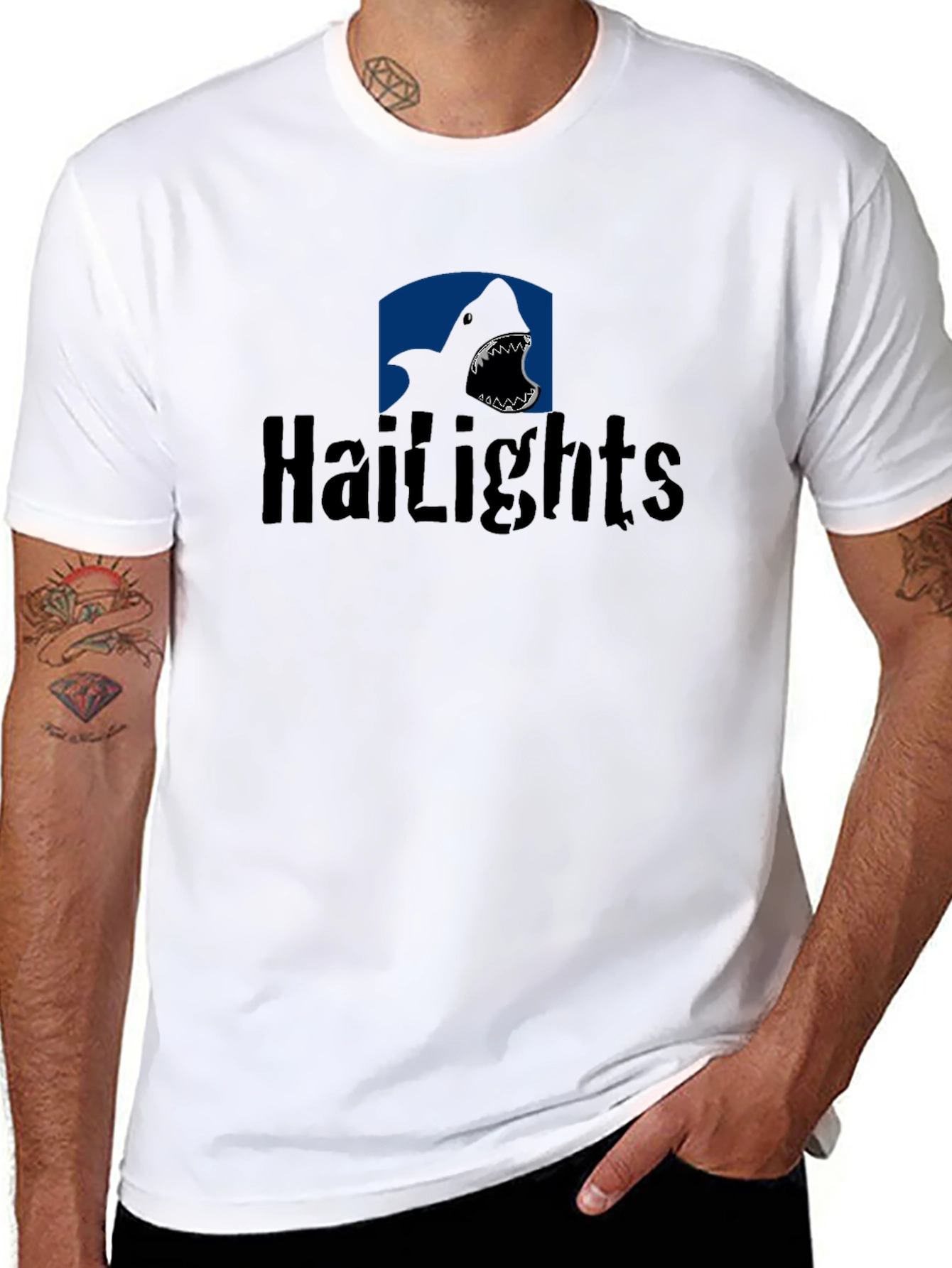 Hailights Shark Graphic Tee - Mens Black Cotton T-Shirt