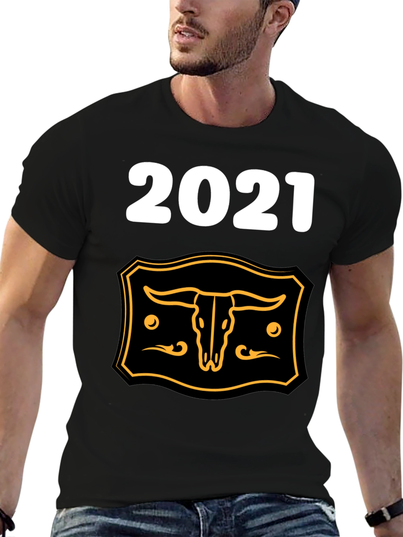 2021 Steer Skull Graphic Tee - Black Cotton Blend