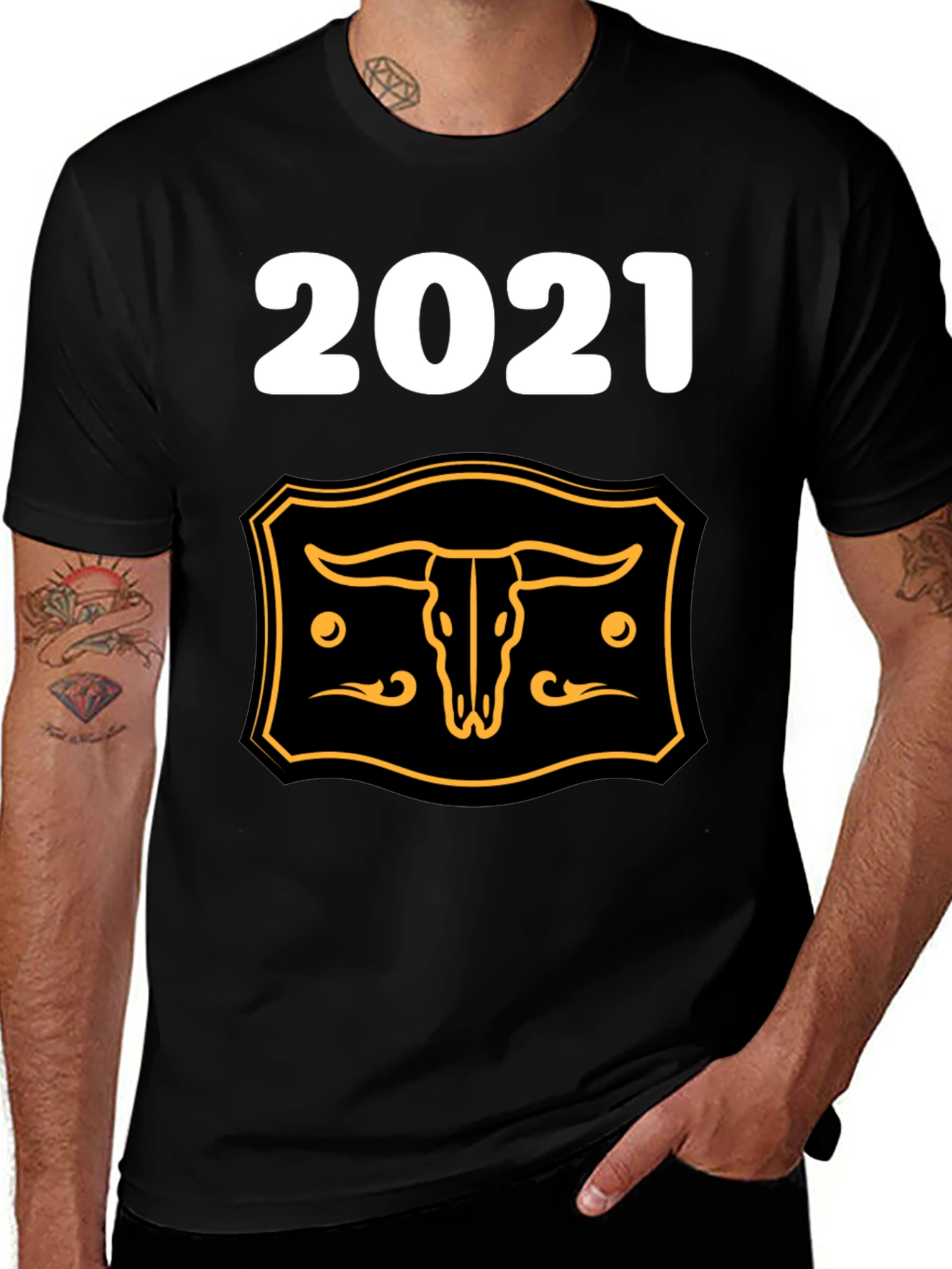 2021 Steer Skull Graphic Tee - Black Cotton Blend