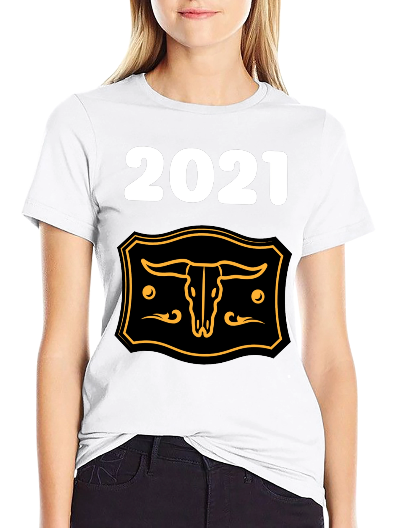 2021 Steer Skull Graphic Tee - Black Cotton Blend