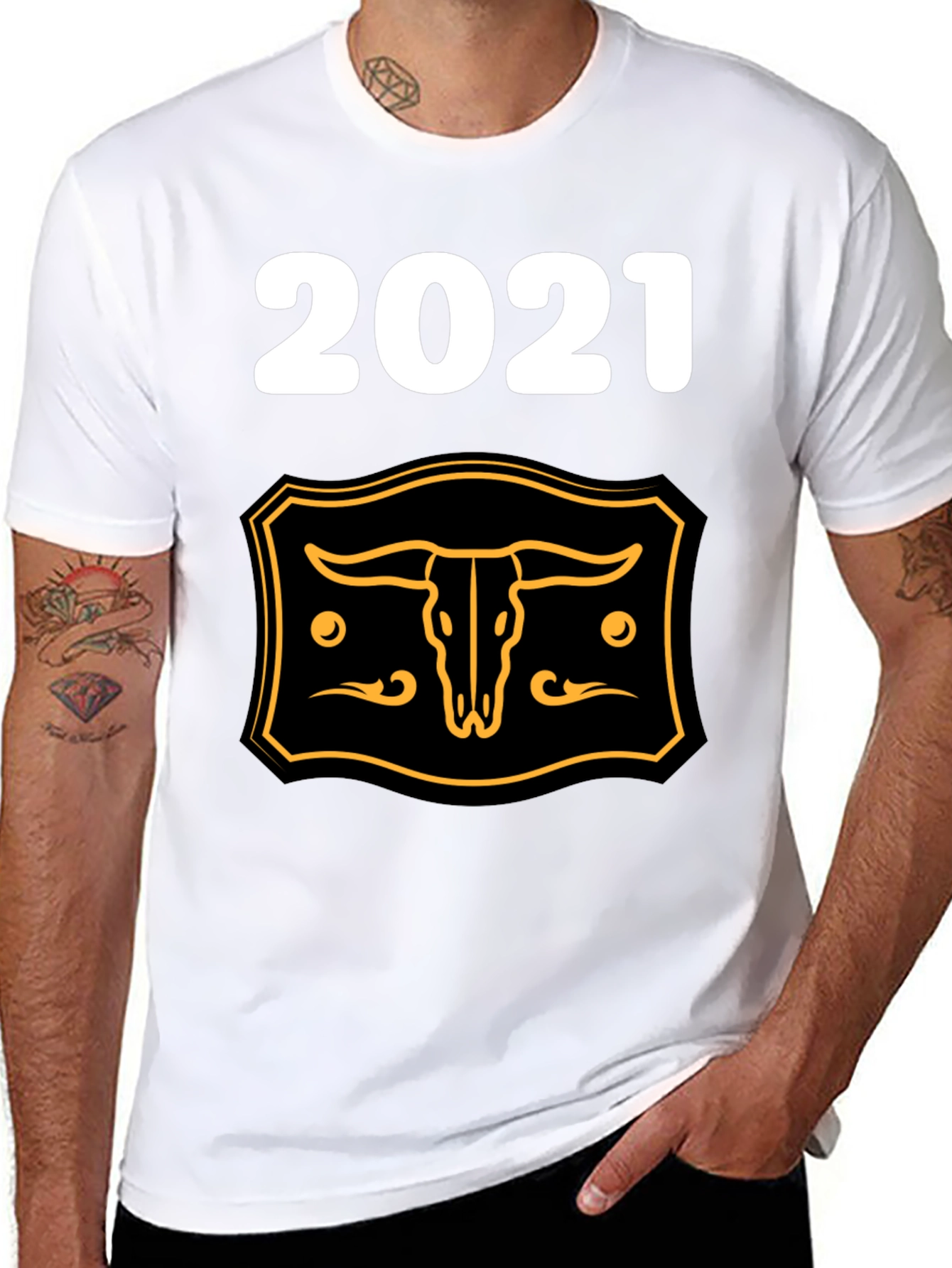 2021 Steer Skull Graphic Tee - Black Cotton Blend