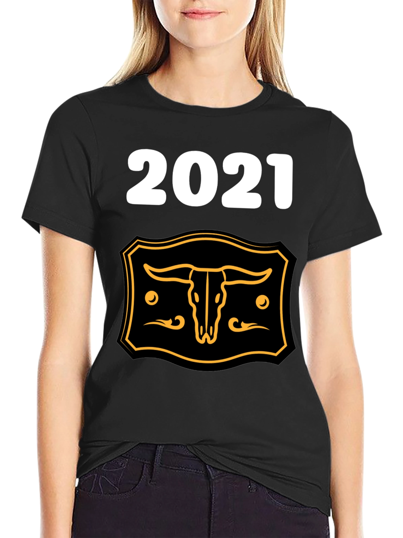 2021 Steer Skull Graphic Tee - Black Cotton Blend