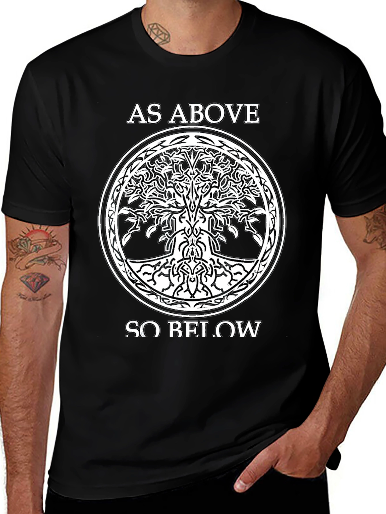 As Above So Below Tree of Life Black T-Shirt