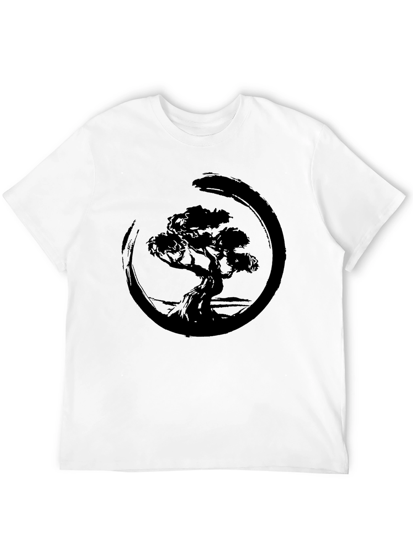 Zen Bonsai Tree Graphic Tee - Black Cotton