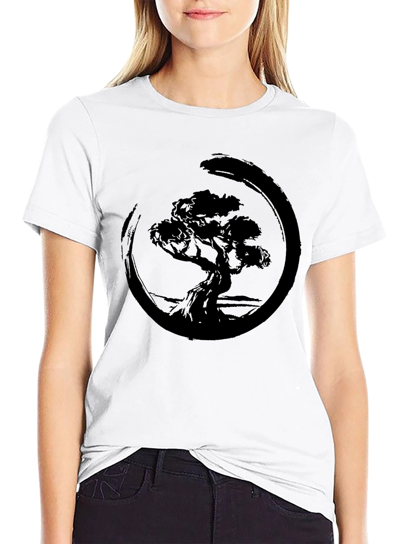 Zen Bonsai Tree Graphic Tee - Black Cotton