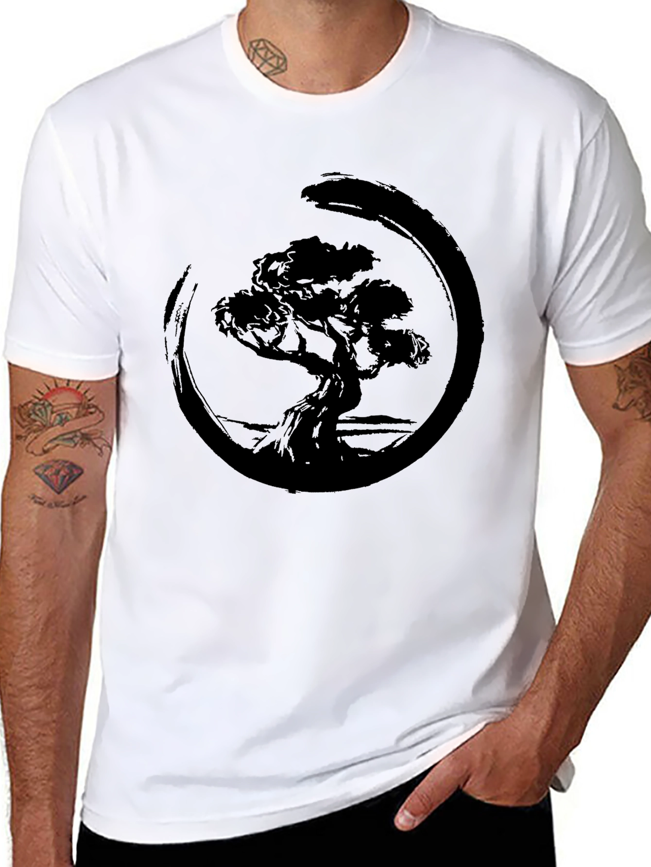 Zen Bonsai Tree Graphic Tee - Black Cotton