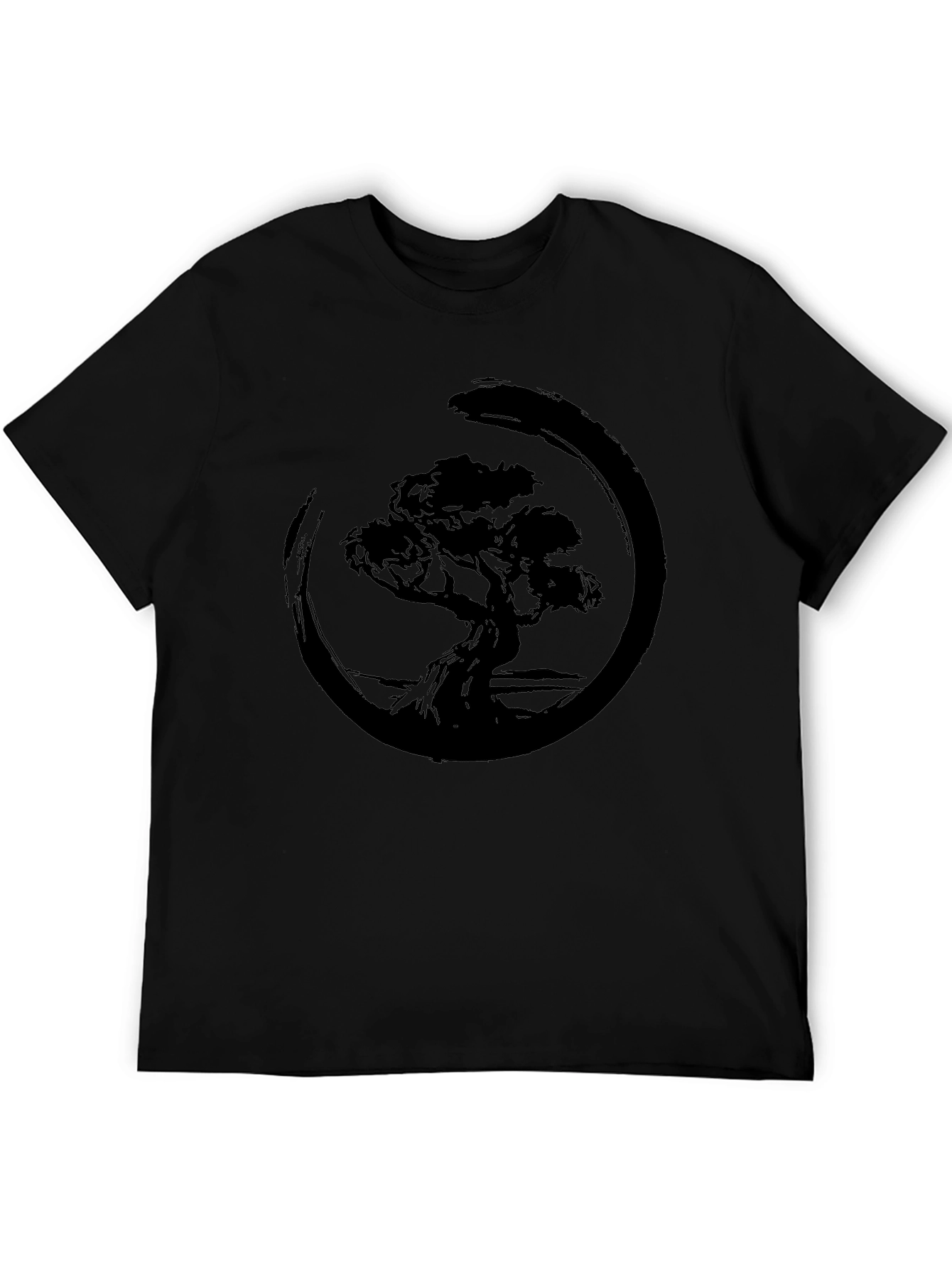Zen Bonsai Tree Graphic Tee - Black Cotton