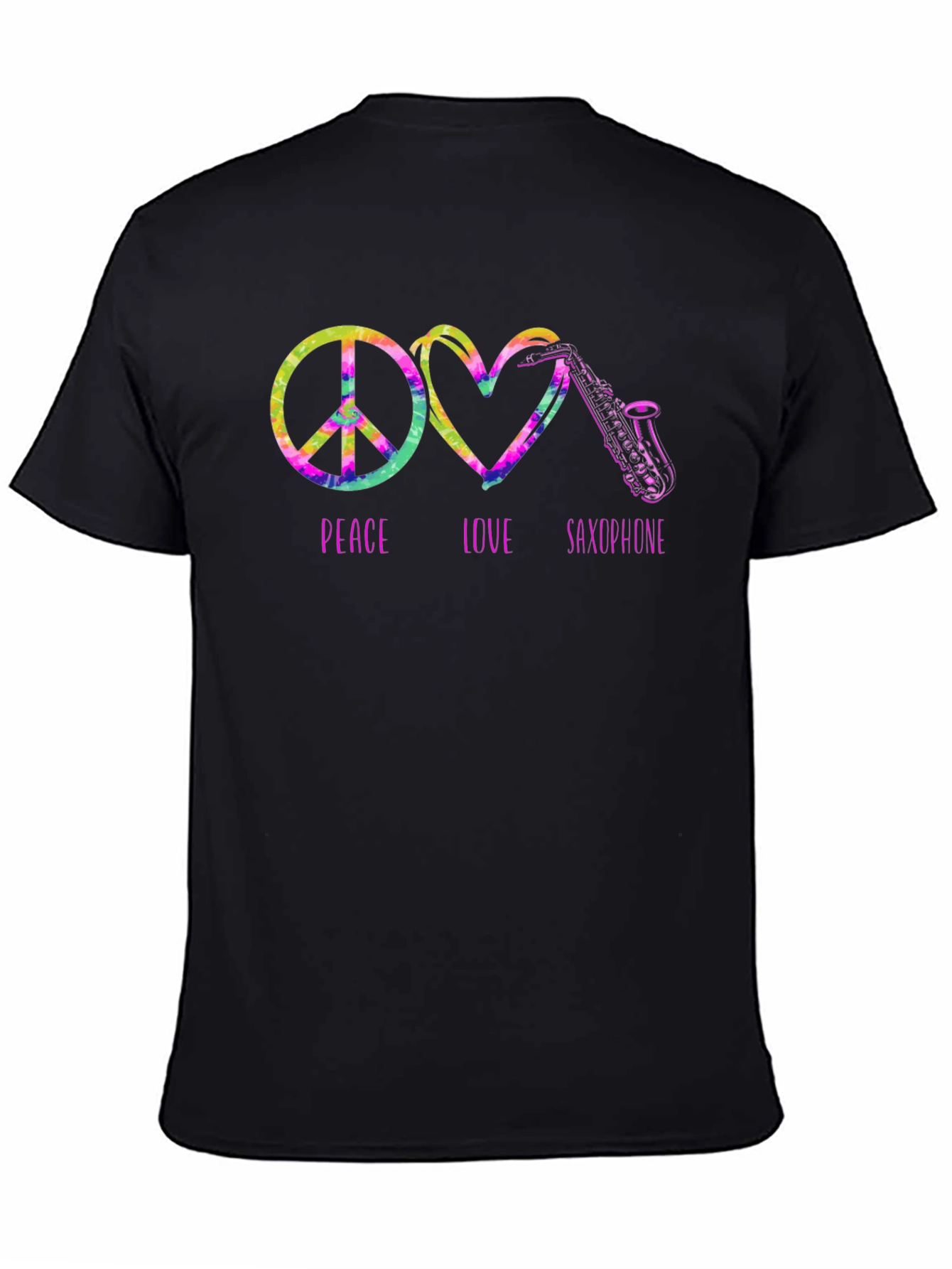 Peace Love Saxophone Tie Dye Graphic T-Shirt