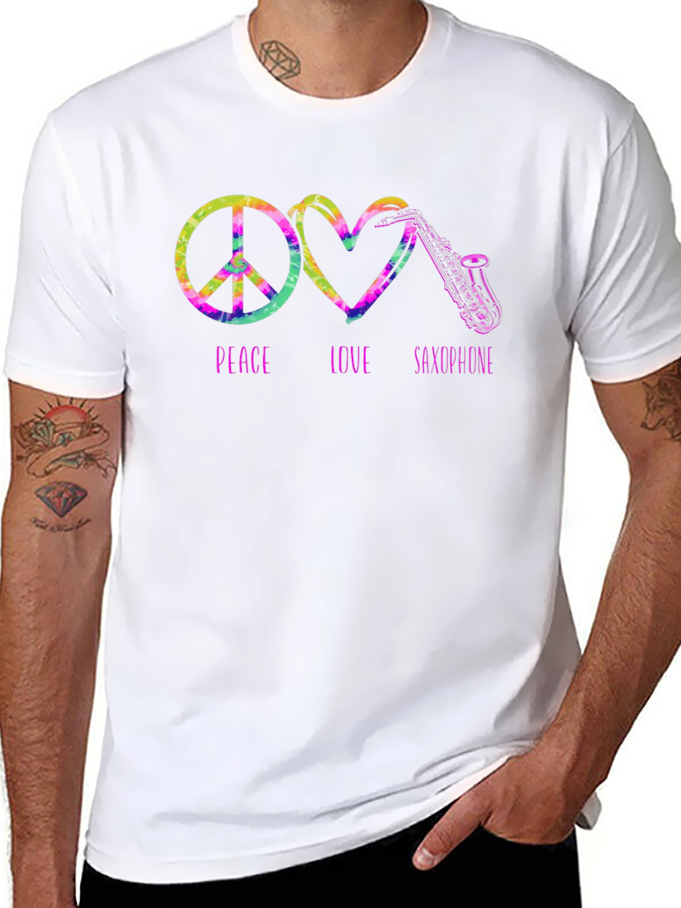 Peace Love Saxophone Tie Dye Graphic T-Shirt