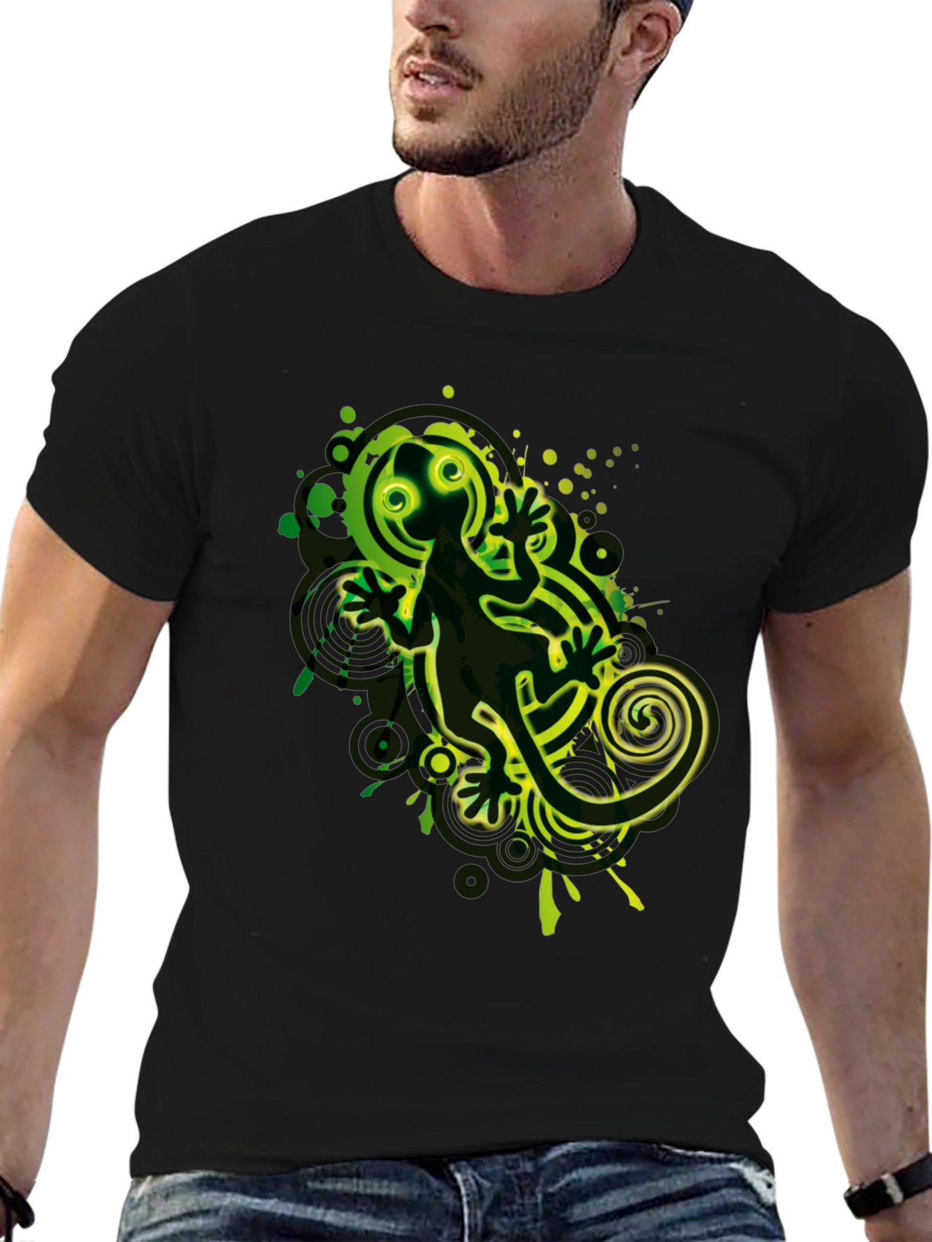 Cool Gecko Graphic Print Black T-Shirt