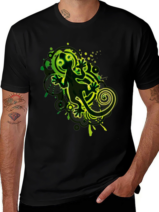Cool Gecko Graphic Print Black T-Shirt