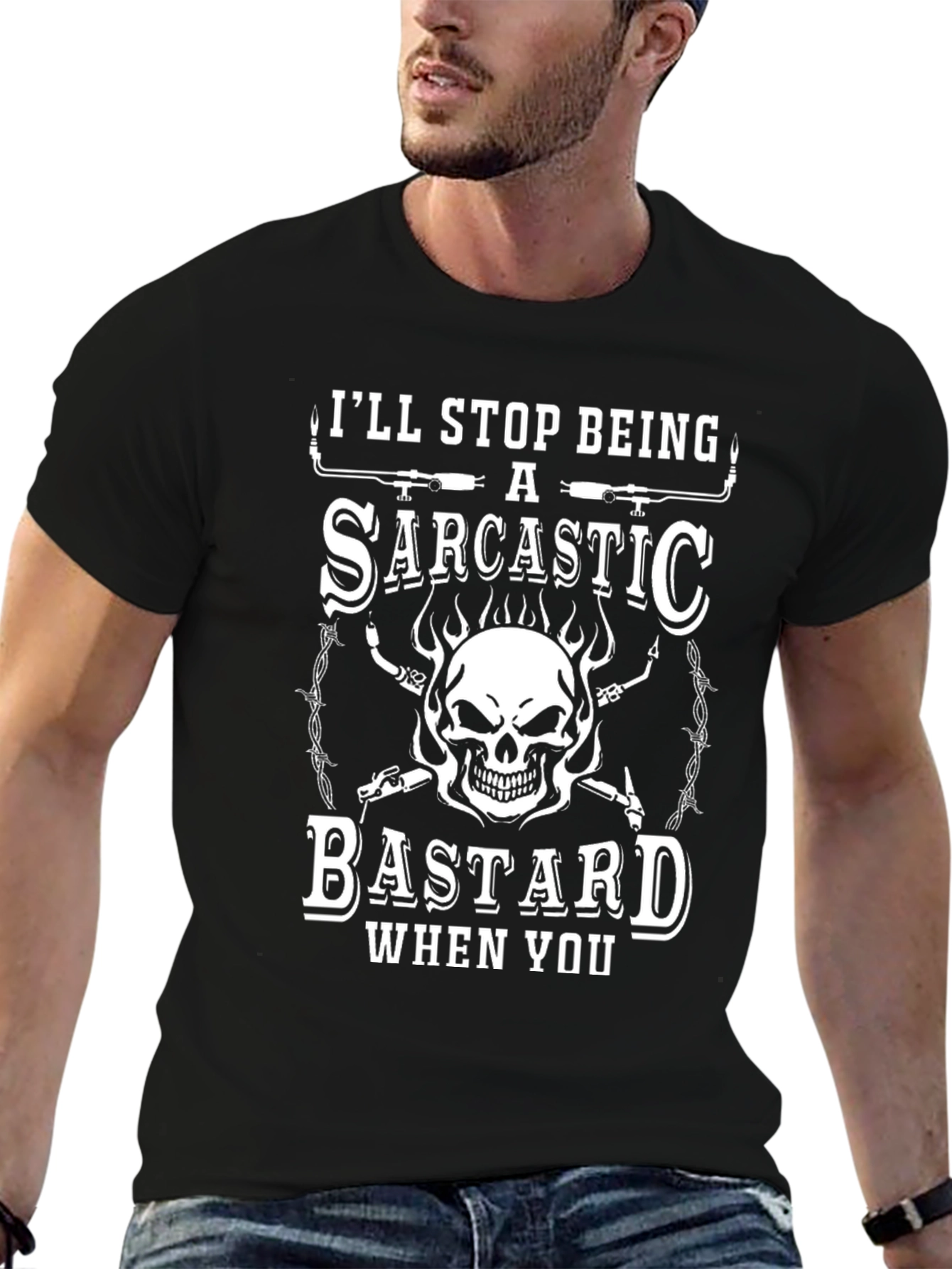 Sarcastic Bastard Graphic Tee - Bold Skull Design