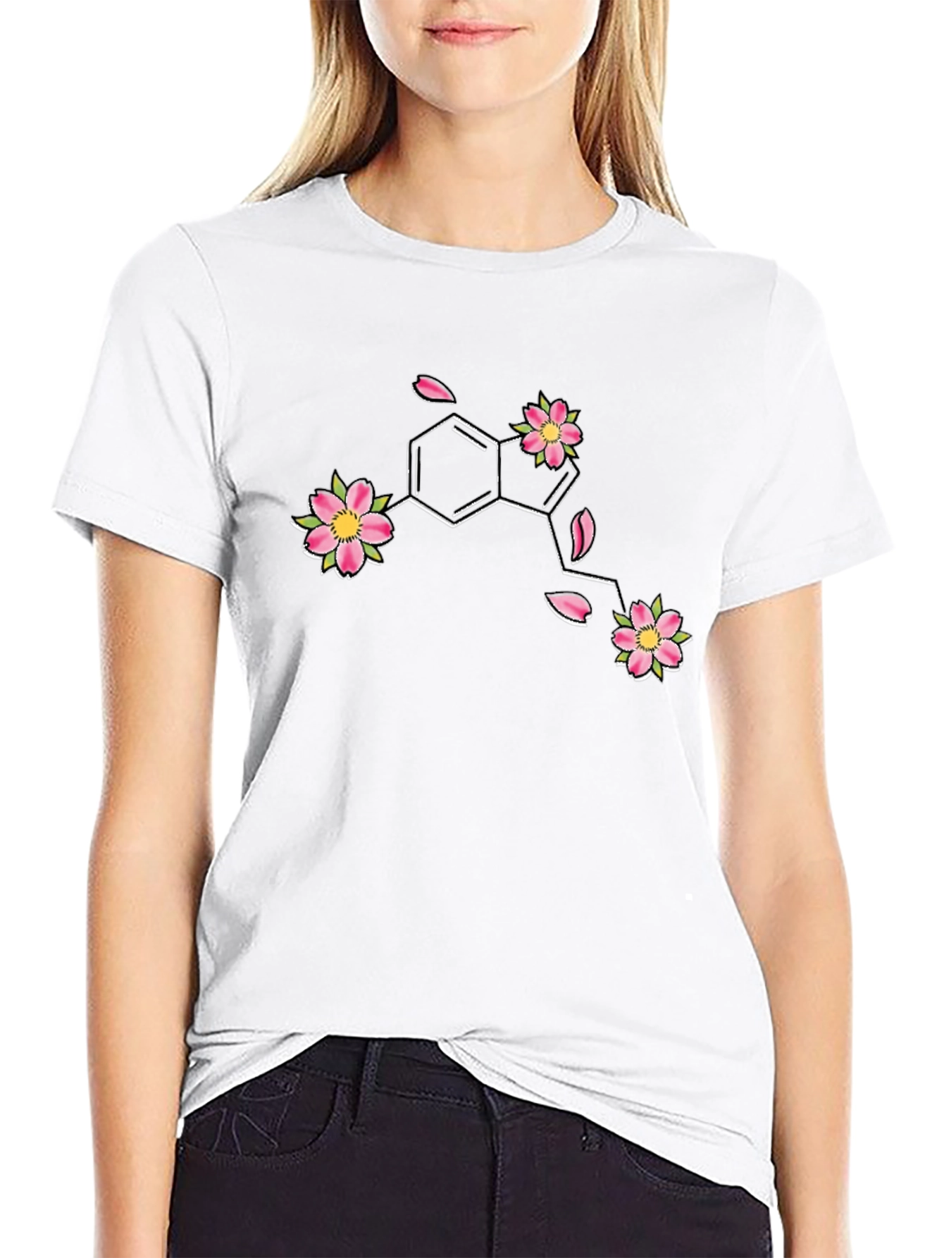 Floral Serotonin Molecule Graphic T-Shirt