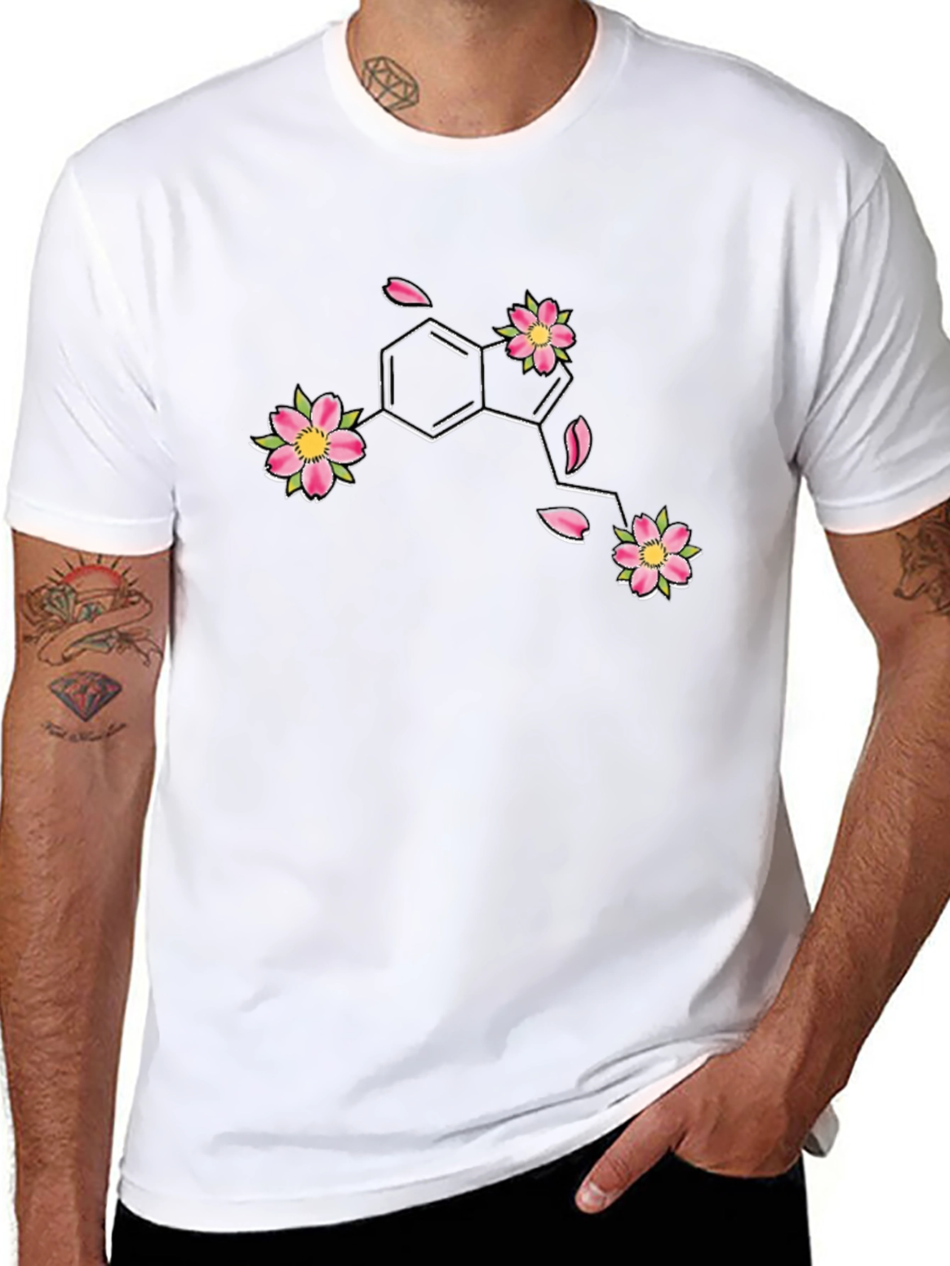 Floral Serotonin Molecule Graphic T-Shirt