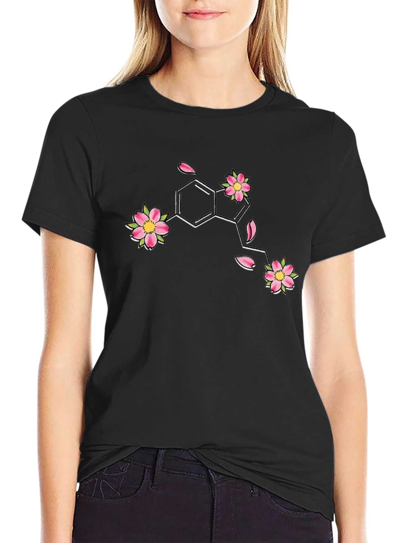 Floral Serotonin Molecule Graphic T-Shirt