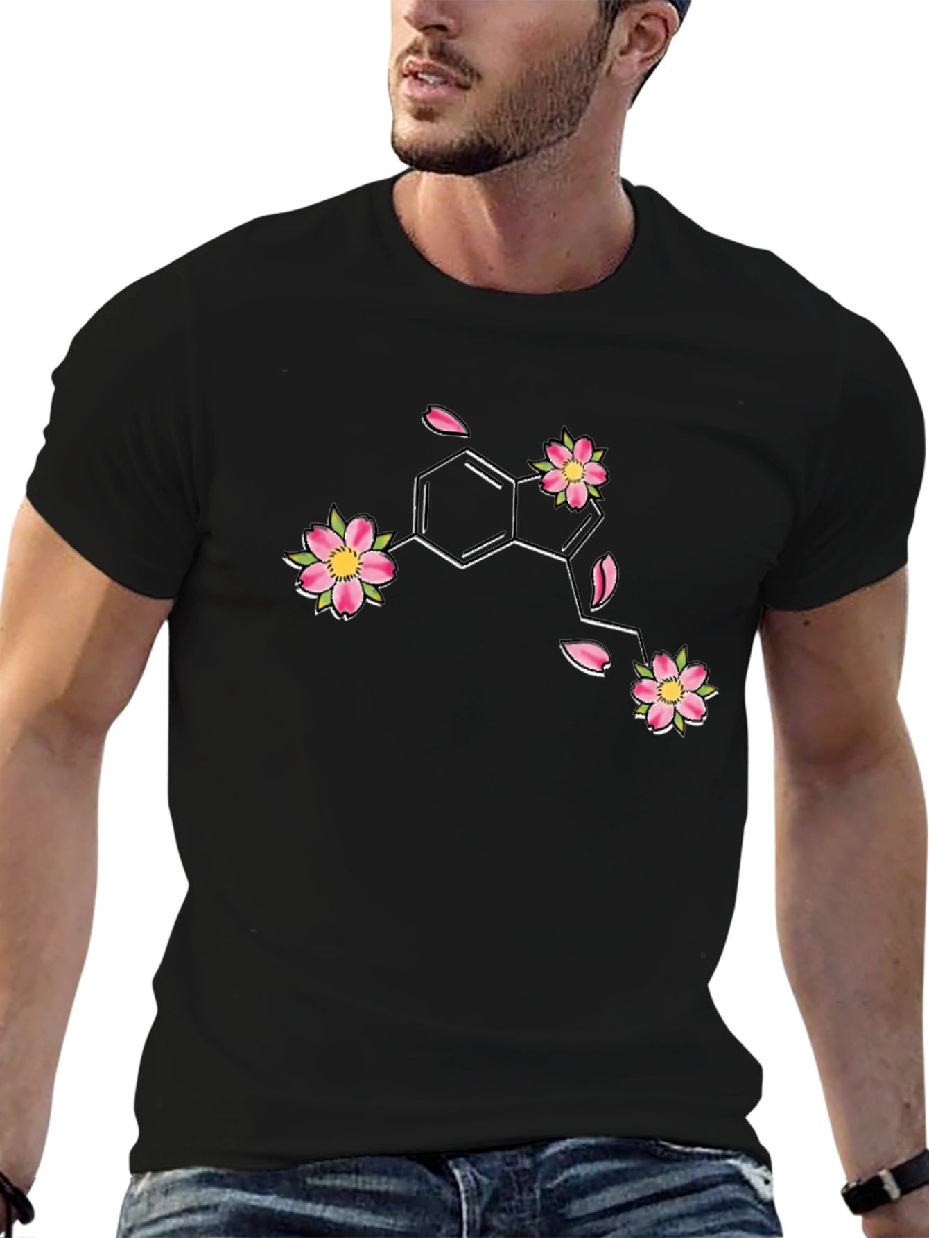 Floral Serotonin Molecule Graphic T-Shirt