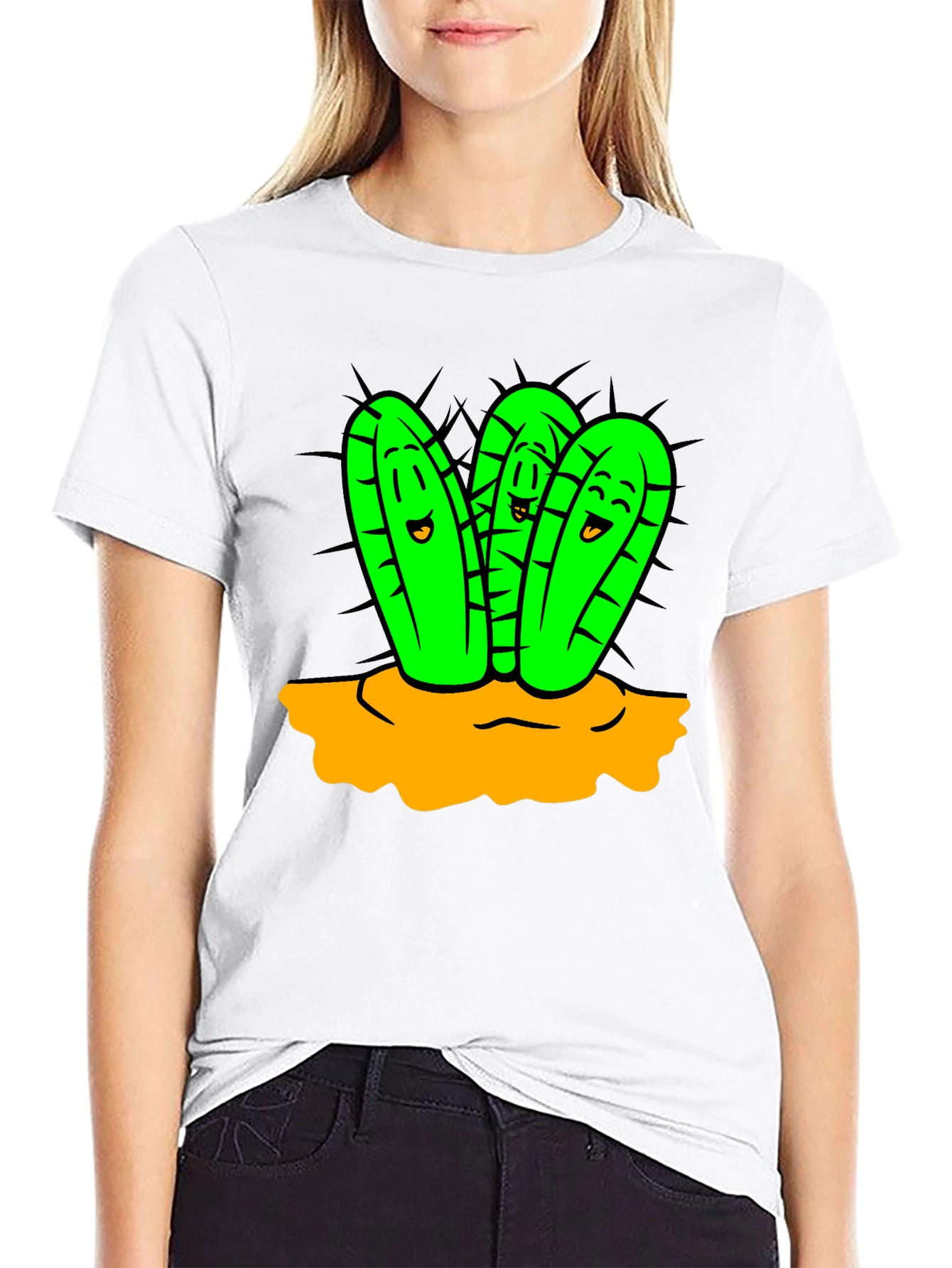 Cartoon Cactus Graphic T-Shirt - Unisex Black Tee