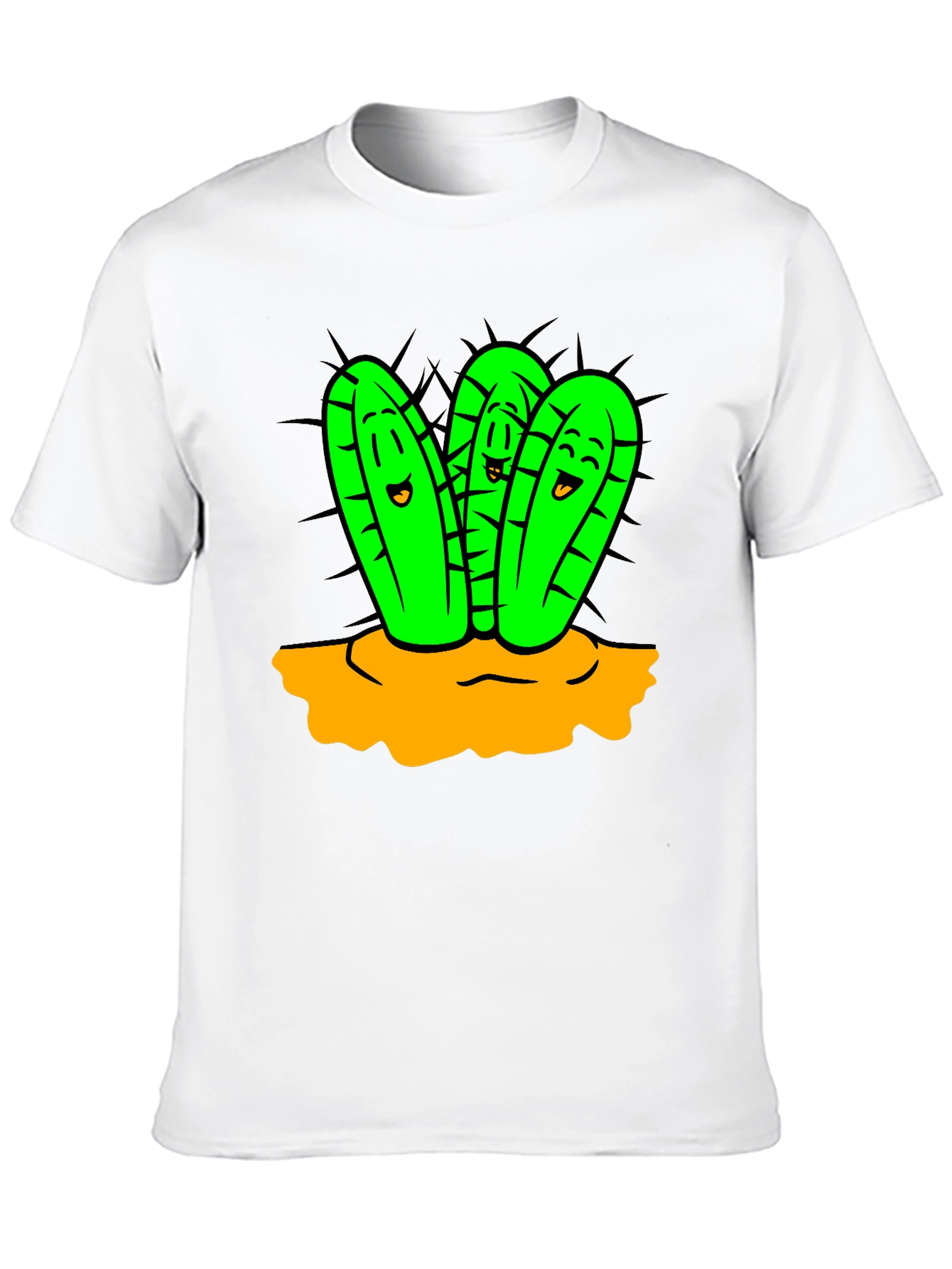 Cartoon Cactus Graphic T-Shirt - Unisex Black Tee