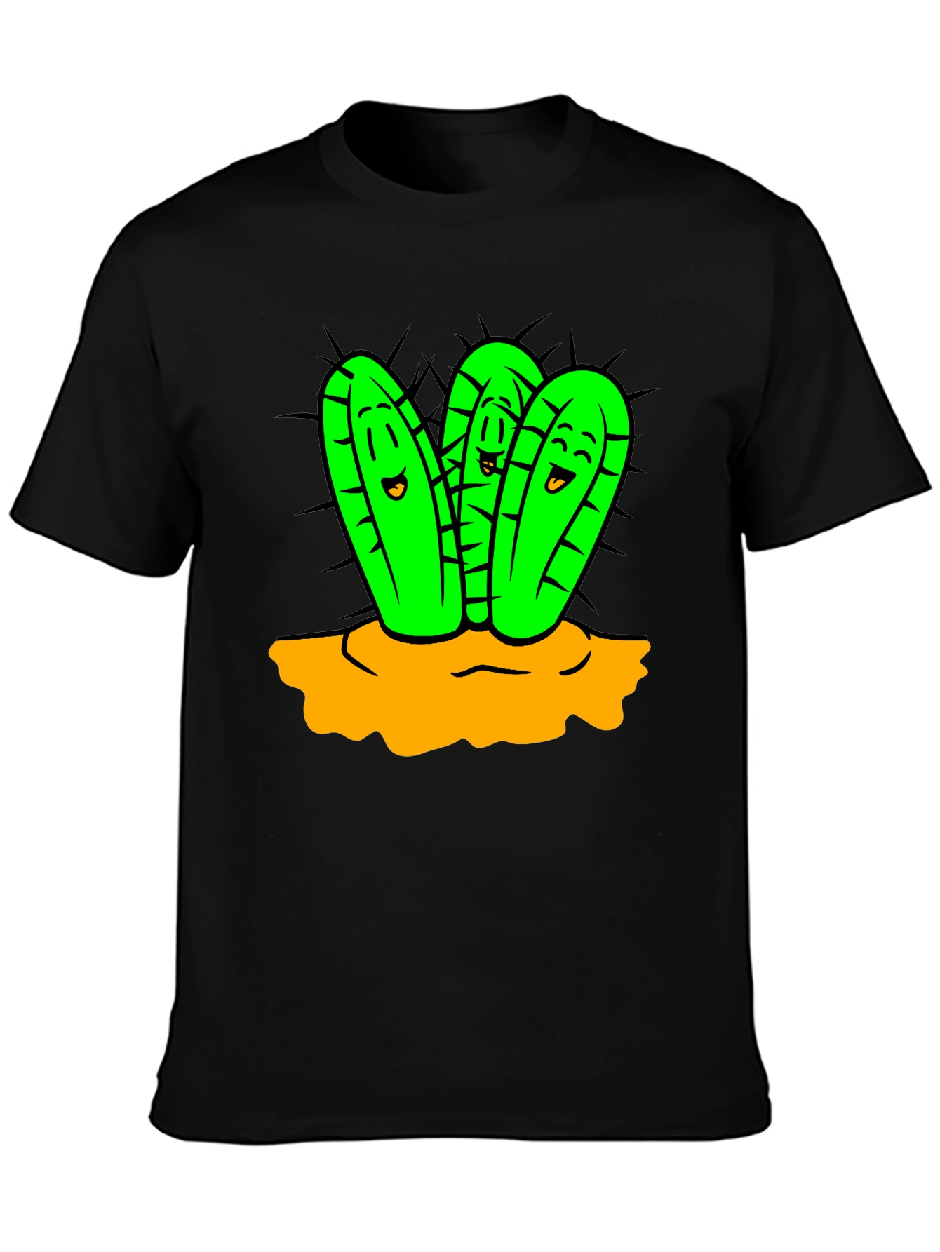 Cartoon Cactus Graphic T-Shirt - Unisex Black Tee