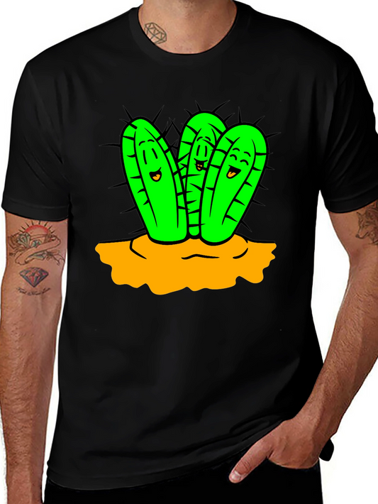 Cartoon Cactus Graphic T-Shirt - Unisex Black Tee