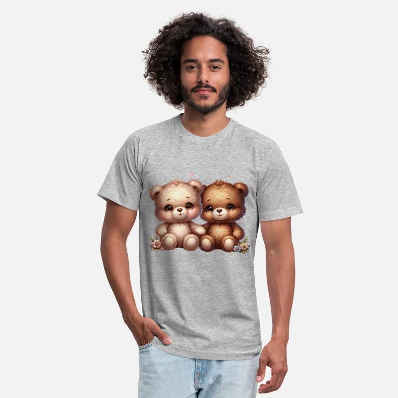 Adorable Teddy Bear Duo with Flowers and Hearts