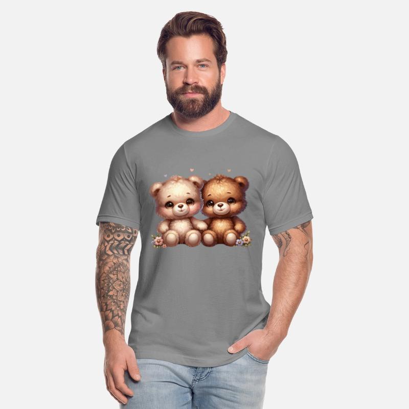 Adorable Teddy Bear Duo with Flowers and Hearts