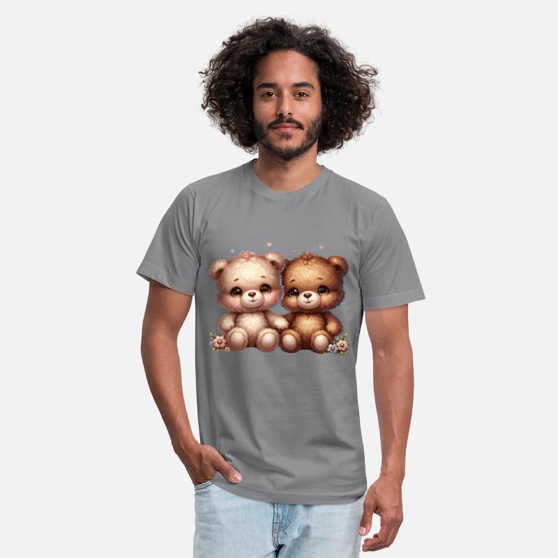 Adorable Teddy Bear Duo with Flowers and Hearts