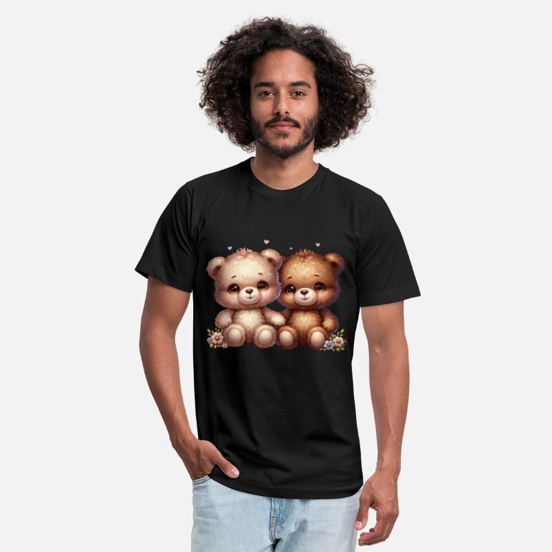 Adorable Teddy Bear Duo with Flowers and Hearts