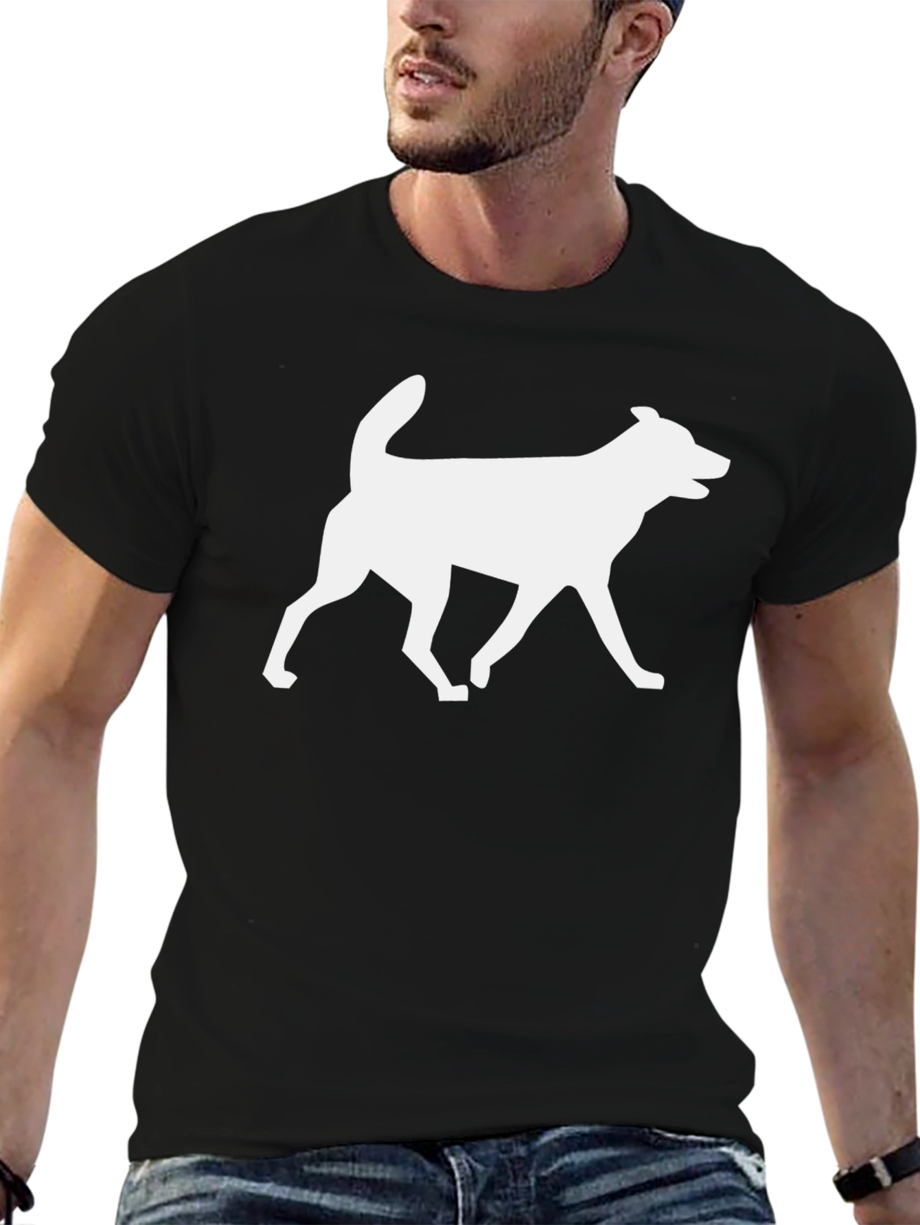 Dog Silhouette Graphic Tee - Black Cotton Blend