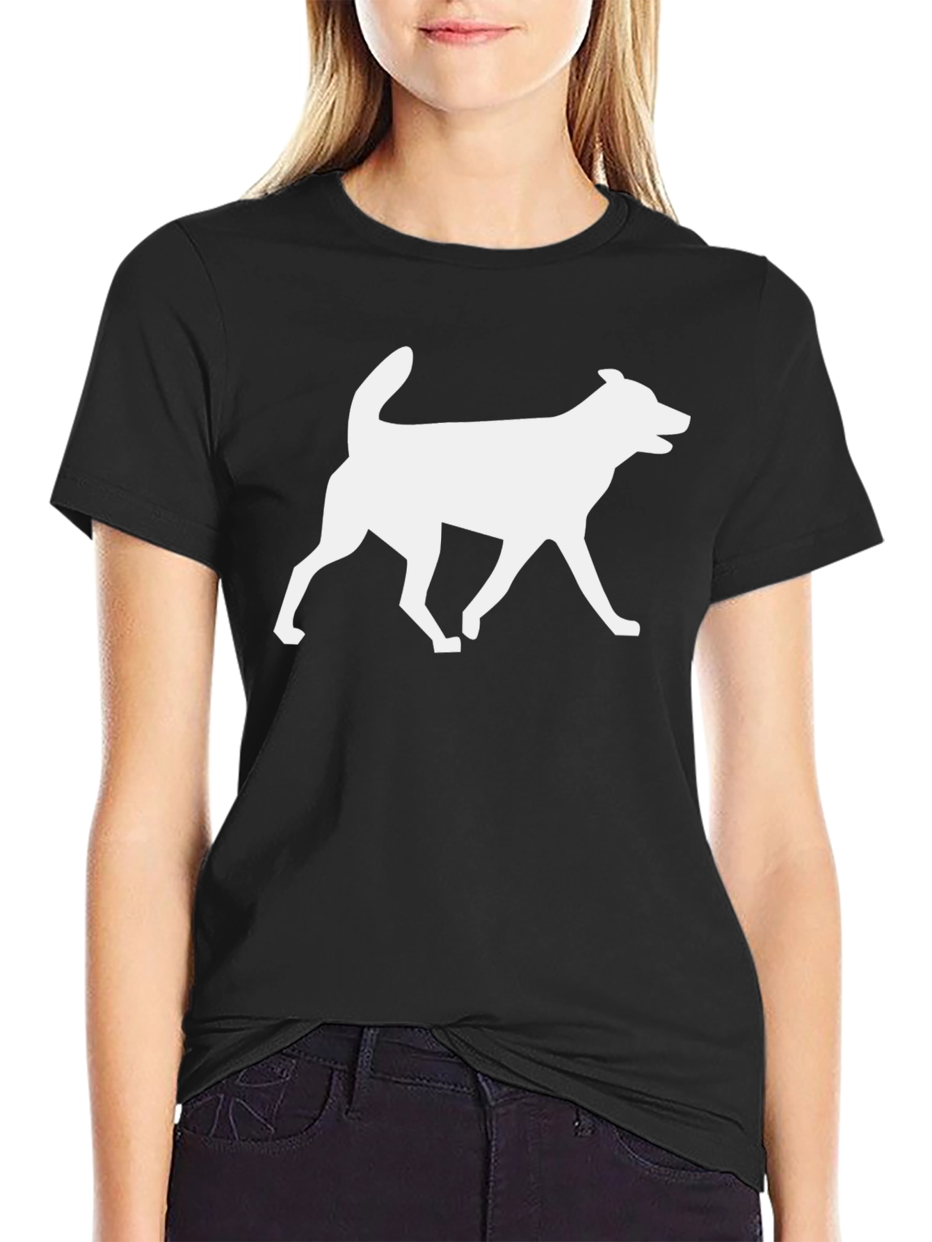 Dog Silhouette Graphic Tee - Black Cotton Blend