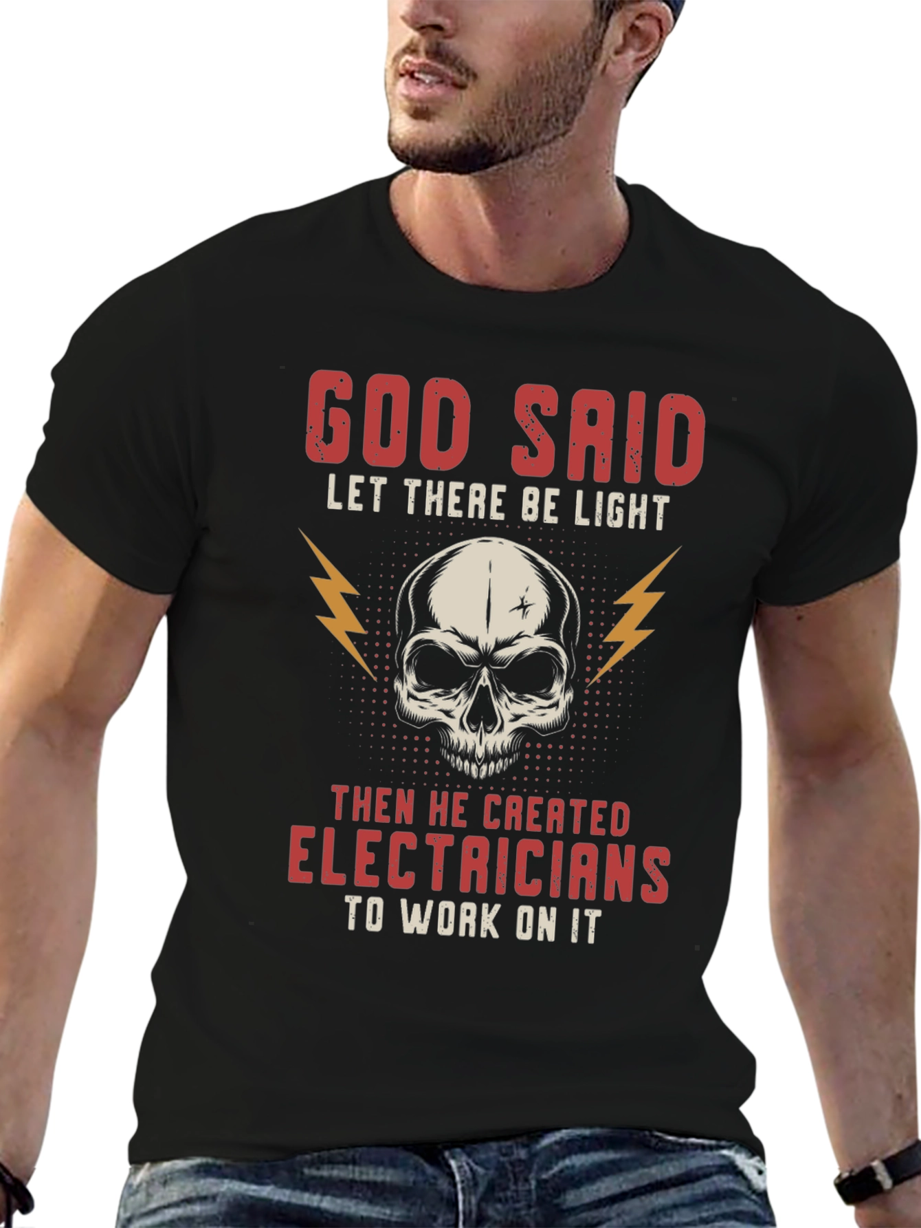 God Said Electricians Skull Graphic T-Shirt