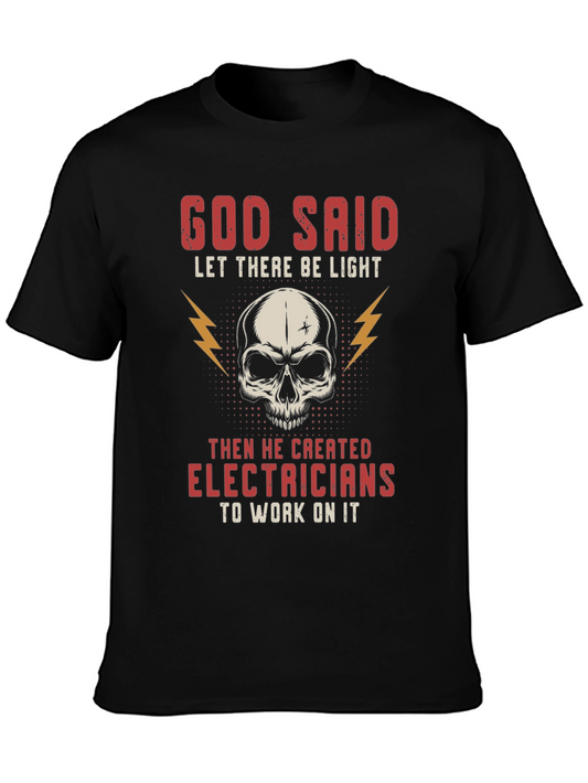 God Said Electricians Skull Graphic T-Shirt