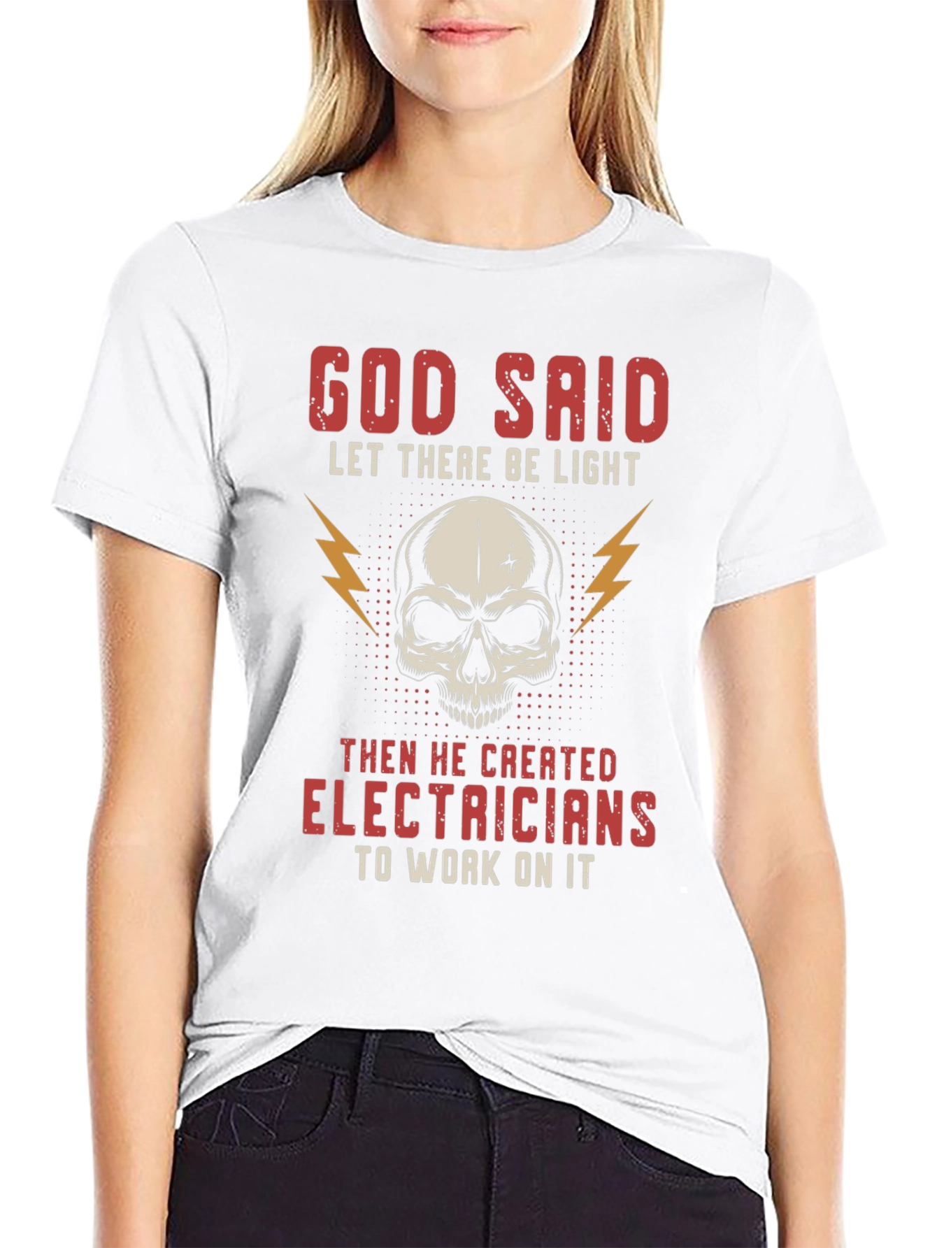 God Said Electricians Skull Graphic T-Shirt