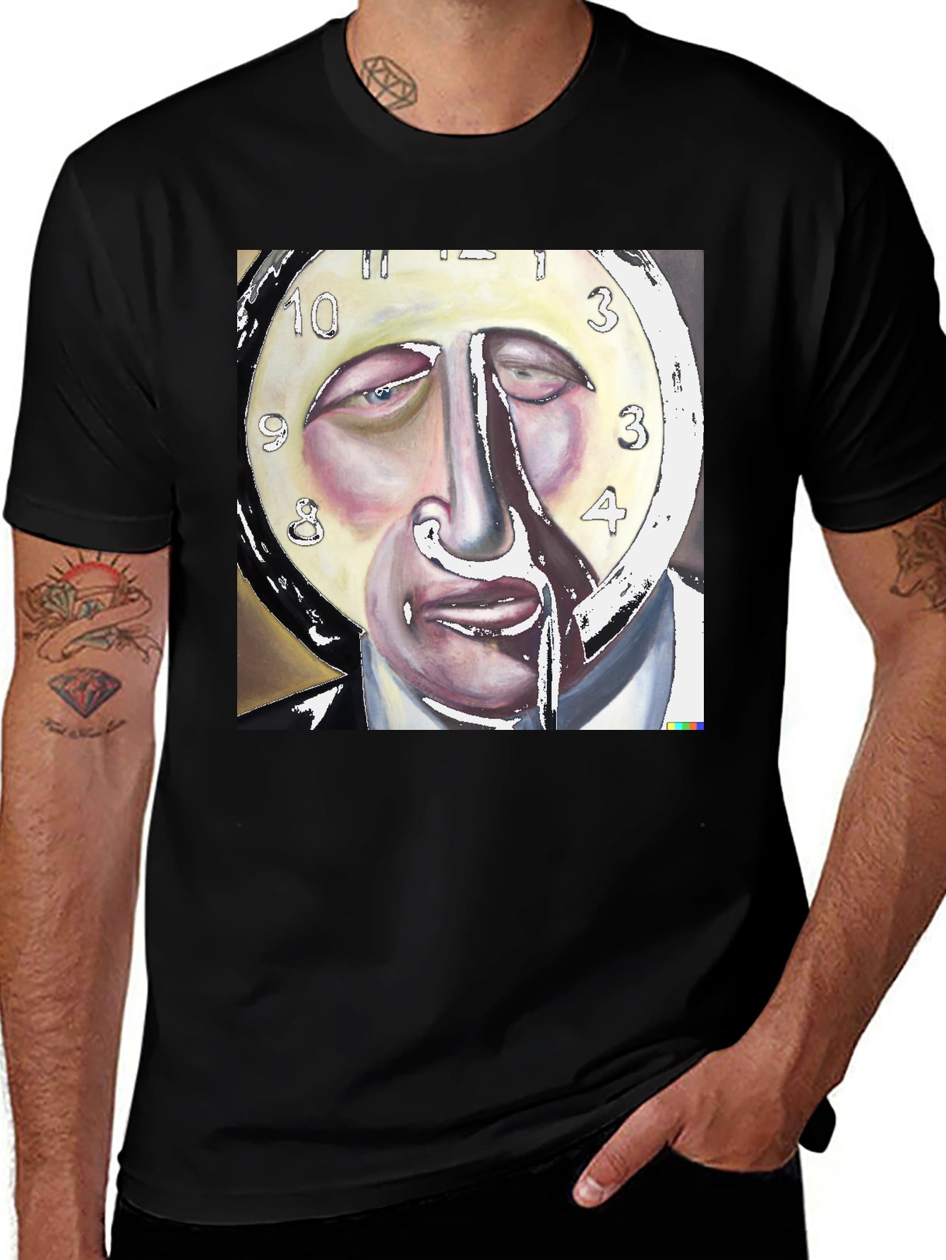 Surreal Clock Face Graphic Black Tee