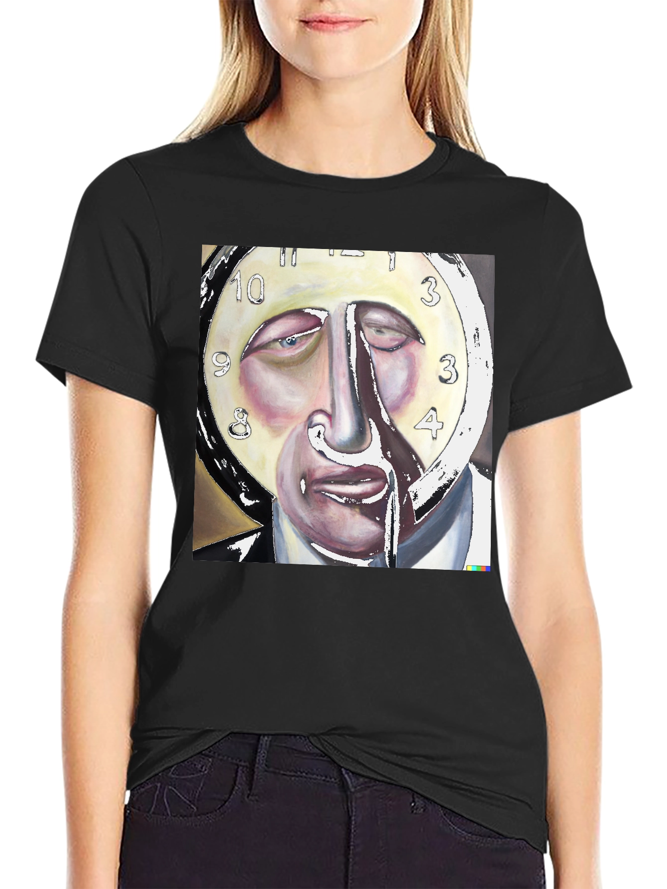 Surreal Clock Face Graphic Black Tee