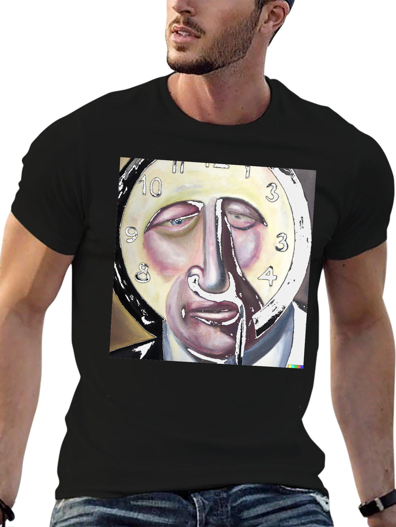 Surreal Clock Face Graphic Black Tee