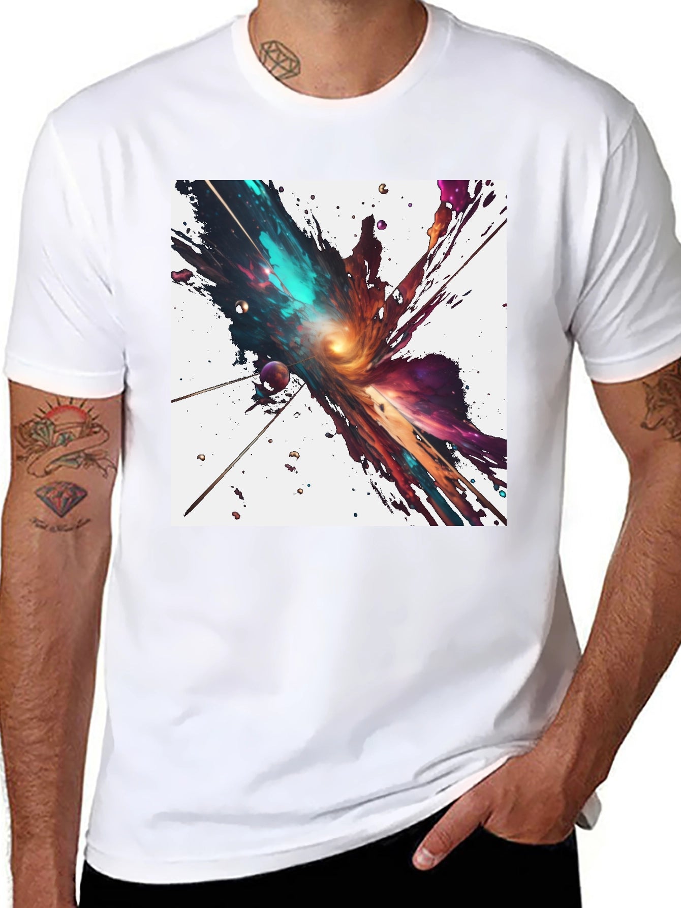 Cosmic Splash Black T-Shirt - Unique Design