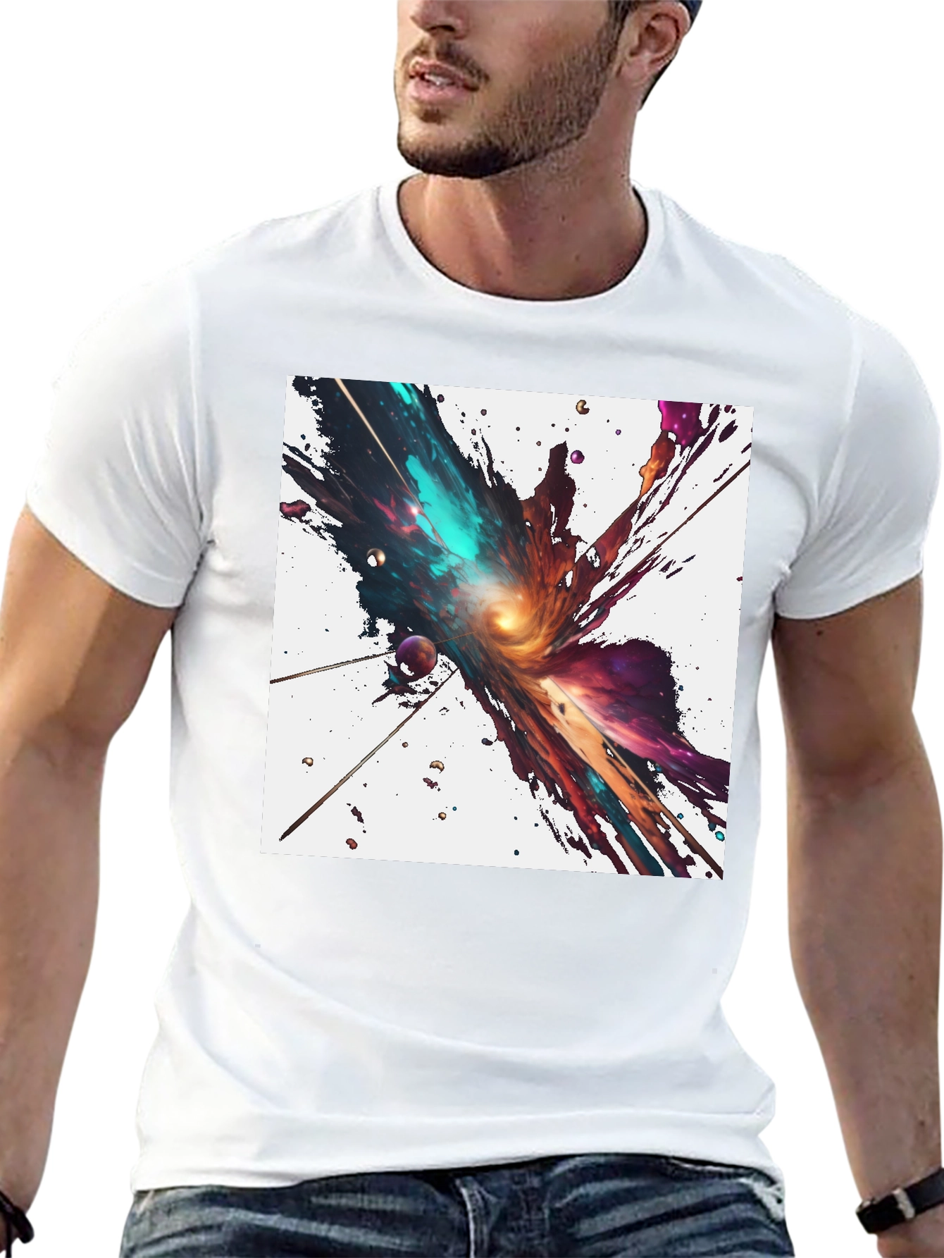 Cosmic Splash Black T-Shirt - Unique Design