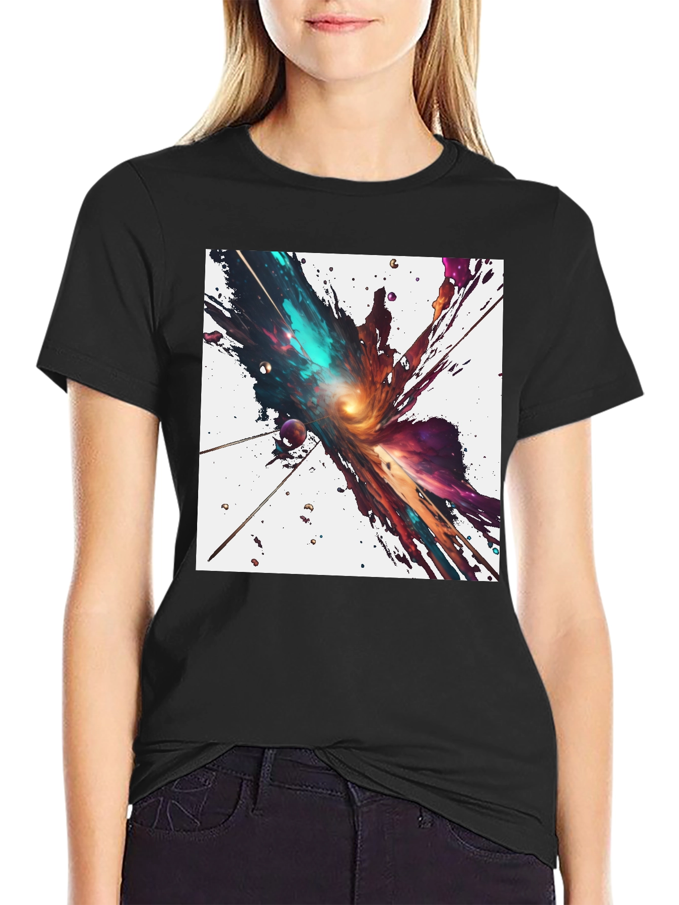 Cosmic Splash Black T-Shirt - Unique Design