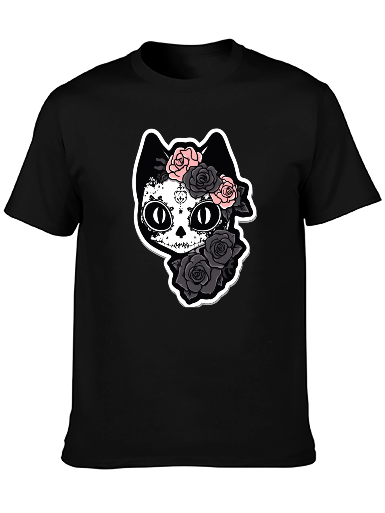Sugar Skull Cat T-Shirt - Black
