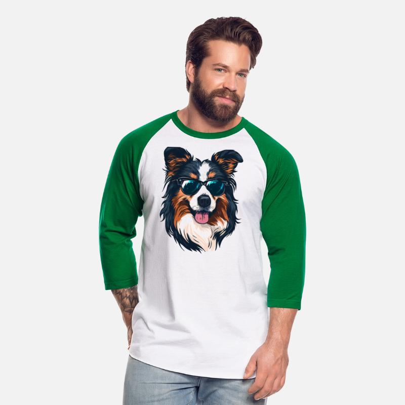 AUSTRALIAN SHEPHERD DOG WEARING SUNGLASSES