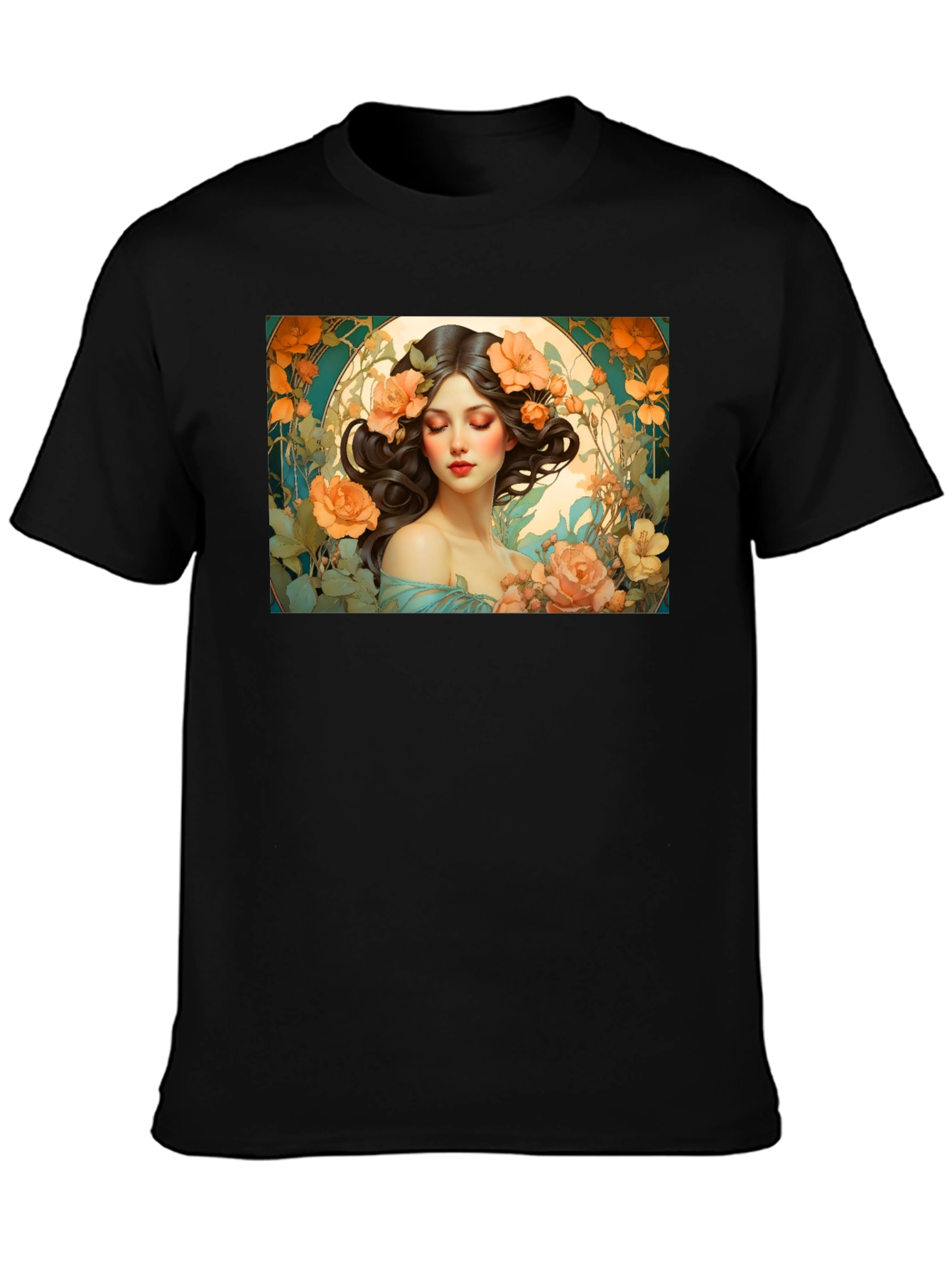 Floral Art Nouveau T-Shirt - Woman with Flowers