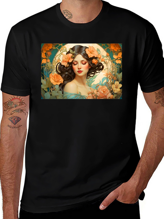 Floral Art Nouveau T-Shirt - Woman with Flowers