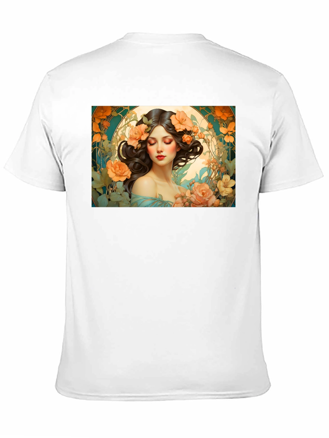 Floral Art Nouveau T-Shirt - Woman with Flowers