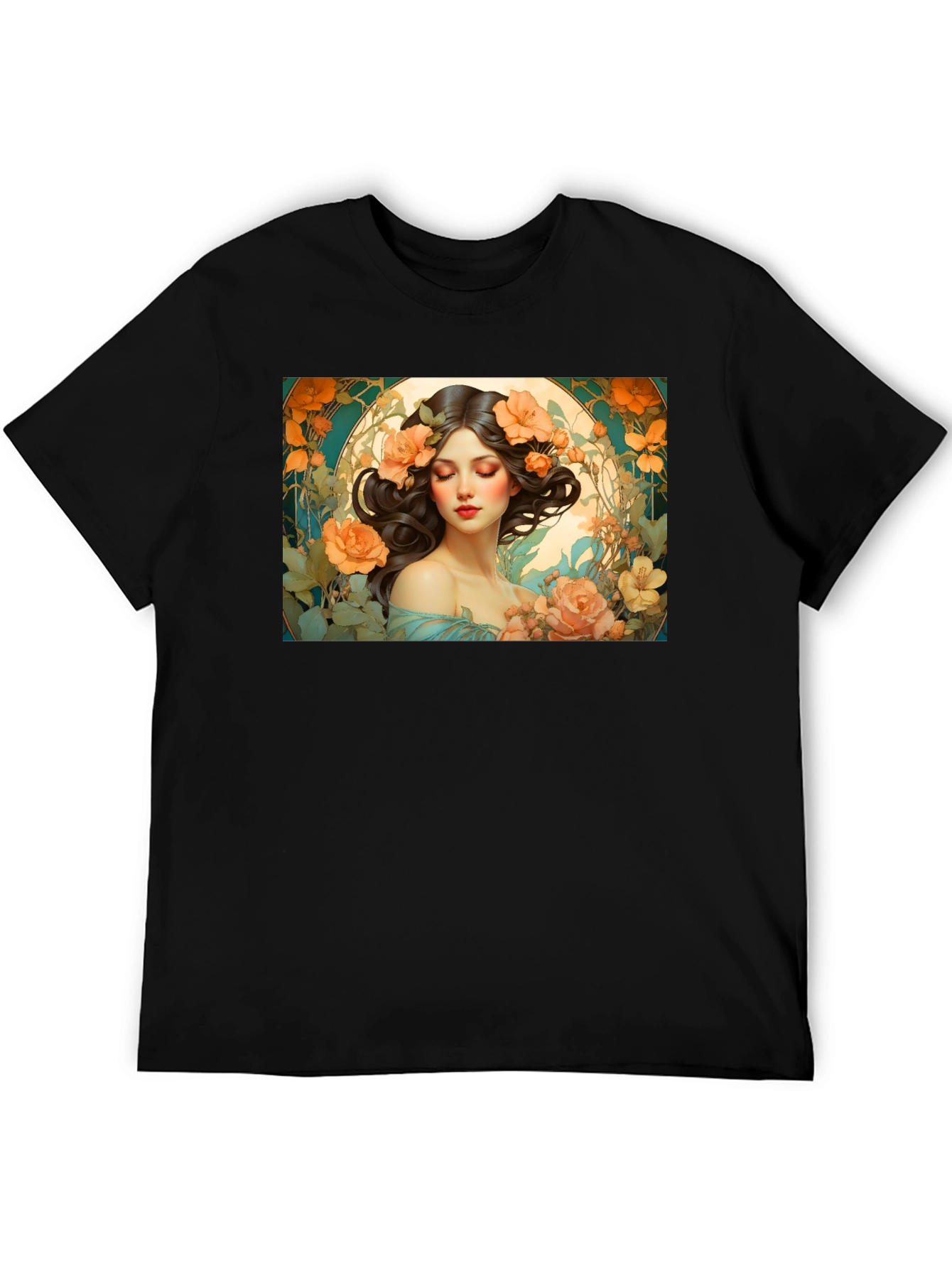 Floral Art Nouveau T-Shirt - Woman with Flowers