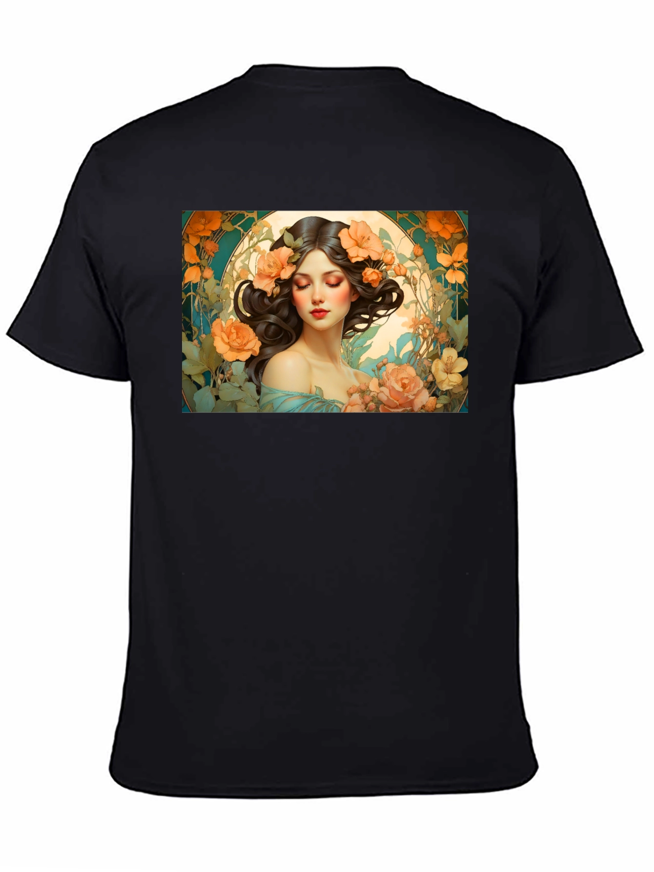 Floral Art Nouveau T-Shirt - Woman with Flowers