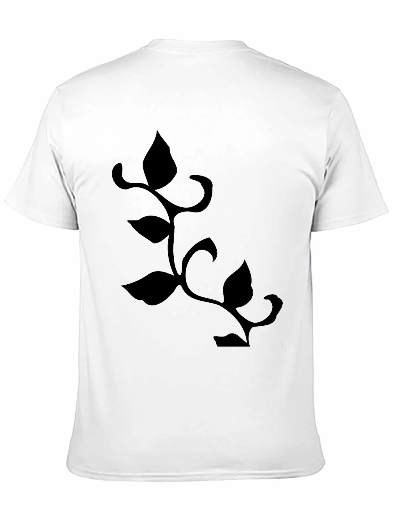 Mens Black T-Shirt with Botanical Leaf Vine Design