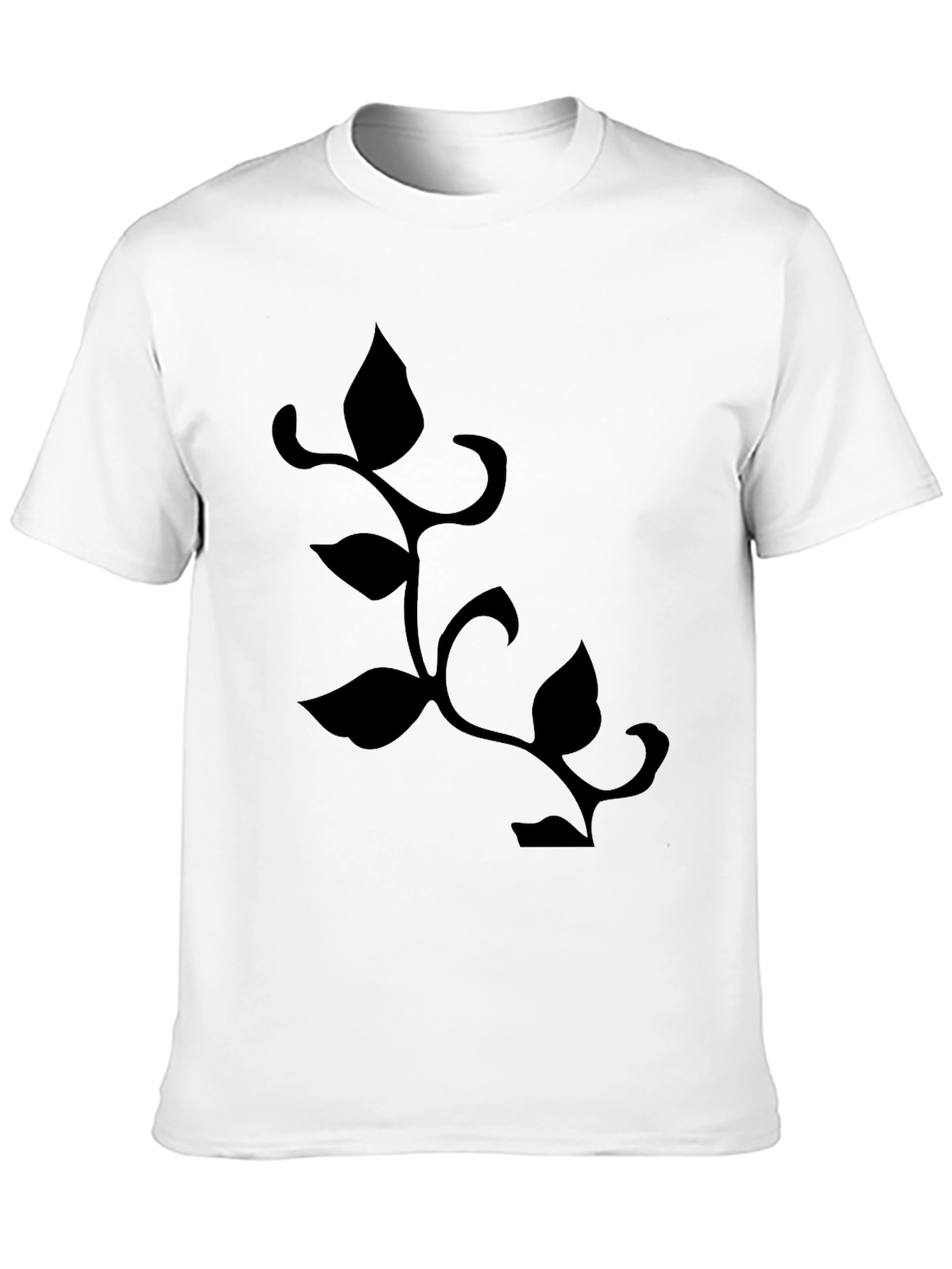 Mens Black T-Shirt with Botanical Leaf Vine Design